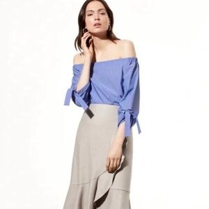 Aritzia Babaton Off The Shoulder Blouse Blue White Size Small